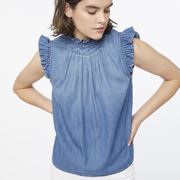 FRAME Denim Ruffle Denim Sleeveless Top - Picture 1 of 4